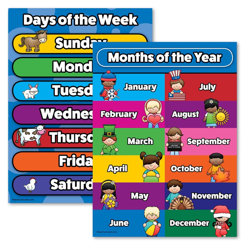 Palace Learning Days of The Week & Months of The Year Poster Chart Set - Laminated - Double Sided (18" x 24") - Image 1